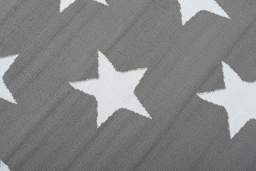 Tapiso Colección Luxury Alfombra Salón Moderno Piso Color Gris Blanco Diseño Estrellas Fácil Mantenimiento 80 x 150 cm