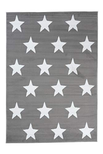Tapiso Colección Luxury Alfombra Salón Moderno Piso Color Gris Blanco Diseño Estrellas Fácil Mantenimiento 80 x 150 cm