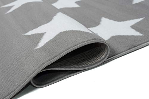 Tapiso Colección Luxury Alfombra Salón Moderno Piso Color Gris Blanco Diseño Estrellas Fácil Mantenimiento 80 x 150 cm