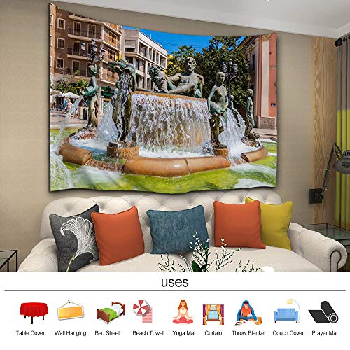 Tapiz de pared de poliéster para colgar en la pared, decoración del hogar para dormitorio, sala de estar X-Small (152,4 cm de ancho x 101,6 cm de largo) Valencia Fountain Rio Turia