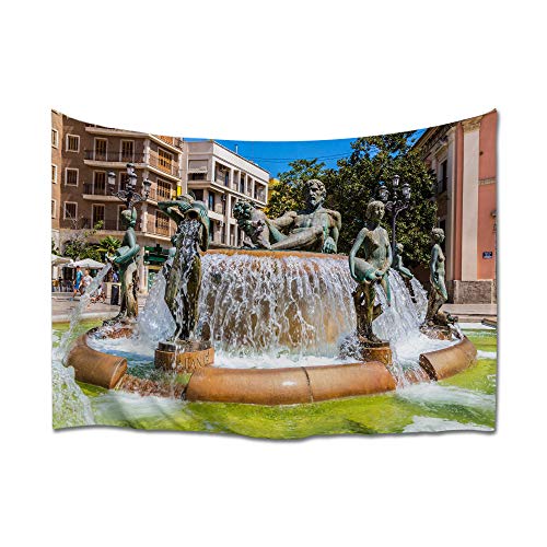Tapiz de pared de poliéster para colgar en la pared, decoración del hogar para dormitorio, sala de estar X-Small (152,4 cm de ancho x 101,6 cm de largo) Valencia Fountain Rio Turia