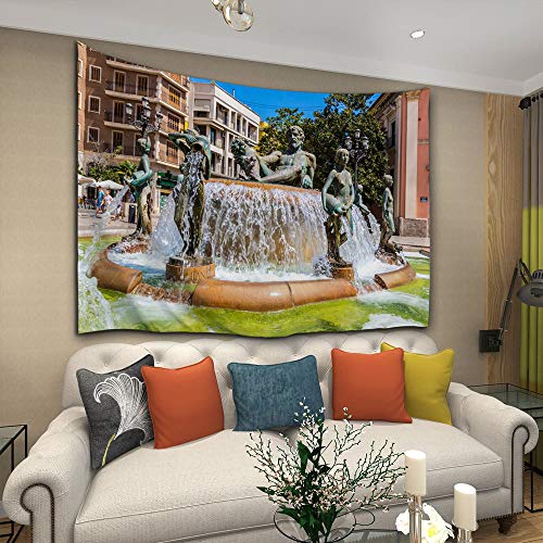 Tapiz de pared de poliéster para colgar en la pared, decoración del hogar para dormitorio, sala de estar X-Small (152,4 cm de ancho x 101,6 cm de largo) Valencia Fountain Rio Turia