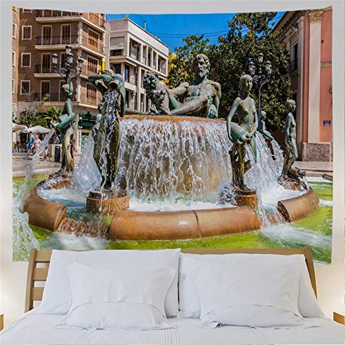 Tapiz de pared de poliéster para colgar en la pared, decoración del hogar para dormitorio, sala de estar X-Small (152,4 cm de ancho x 101,6 cm de largo) Valencia Fountain Rio Turia