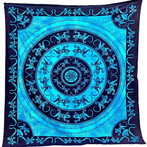 Tapiz Mandala 100% Algodón de la India con 210X240 cm Tapices Indios de Decoración Múltiples Aplicaciones: Cubrecama, Cubre sofá, Mantel, Pareo, Foulard, Picnic, Toalla Playa