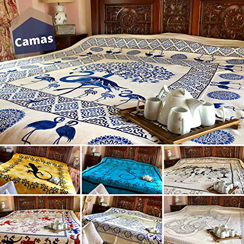 Tapiz Mandala 100% Algodón de la India con 210X240 cm Tapices Indios de Decoración Múltiples Aplicaciones: Cubrecama, Cubre sofá, Mantel, Pareo, Foulard, Picnic, Toalla Playa