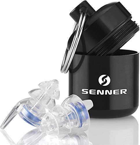 Tapones protectors de oído Senner MusicPro Soft con caja de aluminio. Ideal para conciertos, discotecas y festivals, azul/transparente