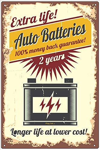 Tarfy Retro Auto Battery Longer Life At Lower Cost Retro Vintage Cartel de Chapa Decoración Bar Café Café Té de la Tarde Barbacoa Tienda