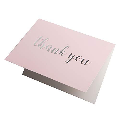Tarjetas de agradecimiento, en blanco, 50 unidades, color rosa, acabado mate, inglés "Thank You" impreso con sobres de papel kraft con diseño de confeti de 4 x 5.75 pulgadas