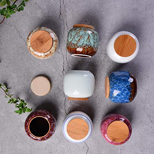Tarros de almacenamiento de té, latas latas de cerámica, mini tarro de almacenamiento de alimentos con tapa de bambú para la cocina del hogar (Carmine rojo Rogue)