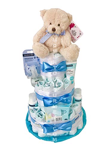 Tarta de pañales DODOT Suavinex azul con chupete (Talla 2 (3-6 kg))