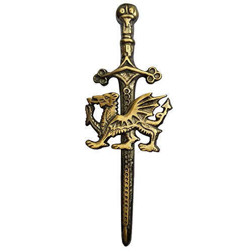 Tartan City Broche Escocés para Kilt Espada Acabado Antiguo 4"/Celta Dragón De Gales Alfiler para Falda Escocesa