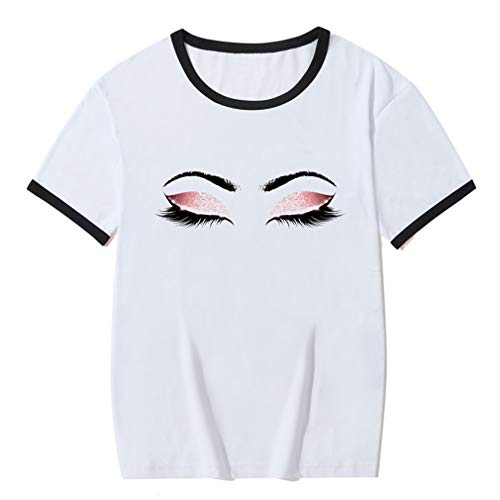 Tasty Life Princess Makeup Art Pink Pestañas Imprimir Vogue Camiseta Mujer Kawaii Tumblr Camiseta Streetwear Hipster Verano Top Mujer Ropa(XL,Black)