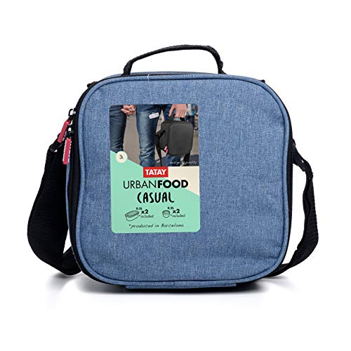 TATAY Urban Food Casual - Bolsa térmica porta alimentos con 4 tapers herméticos incluidos, 3 litros de capacidad, Azul tejano, 22.5 x 10 x 22 cm