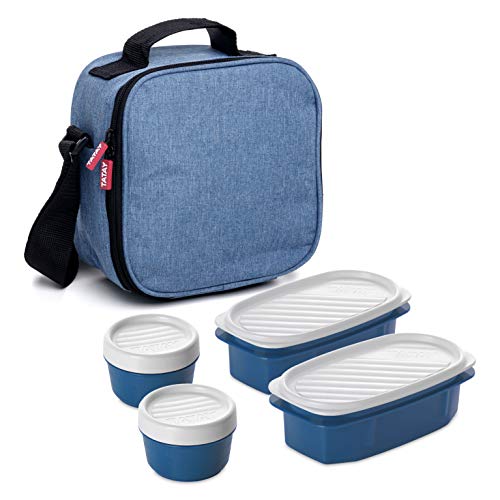 TATAY Urban Food Casual - Bolsa térmica porta alimentos con 4 tapers herméticos incluidos, 3 litros de capacidad, Azul tejano, 22.5 x 10 x 22 cm