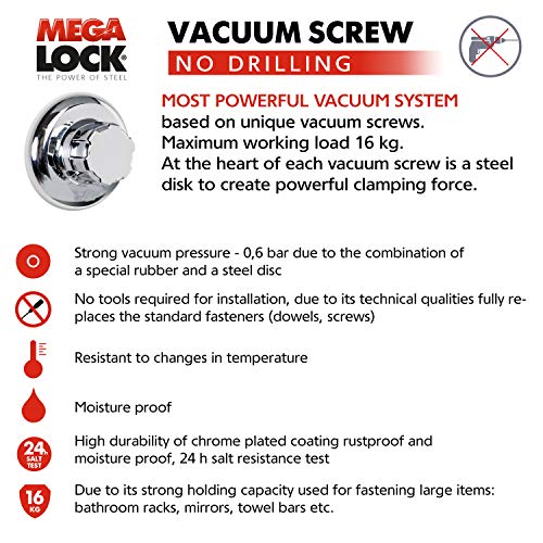 Tatkraft Megalock 11441 - Soporte para secador de pelo, ventosa, acero cromado, 10cm x 12.5cm x 18.5cm