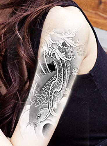 Tatuaje calcomanía brazo impermeable hombres y mujeres peces koi tatuajes tótem tatuaje pegatinas 12X20 CM