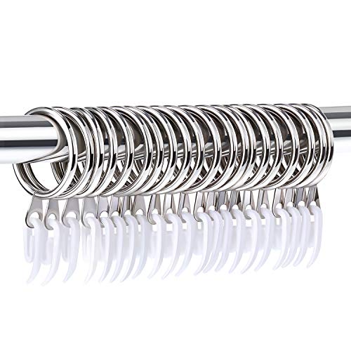 Tatuo 20 Set de Anillos de Cortina de Metal Anillas Colgantes Plateado de Díametro Interior 30 mm y Ganchos de Cortina de Plástico Blanco 2,8 por 1,2 cm para Cortinas y Barras