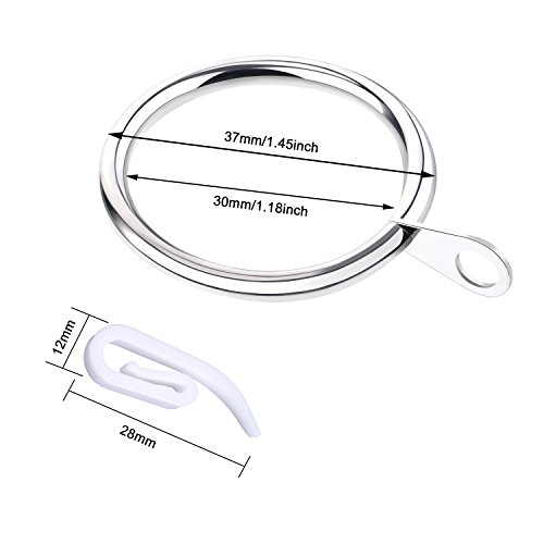 Tatuo 20 Set de Anillos de Cortina de Metal Anillas Colgantes Plateado de Díametro Interior 30 mm y Ganchos de Cortina de Plástico Blanco 2,8 por 1,2 cm para Cortinas y Barras