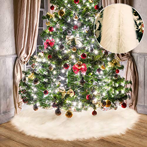 Tatuo Falda de Árbol de Navidad de Piel Falsa Blanca para Decoraciones de Navidad Fiestas (80 cm)