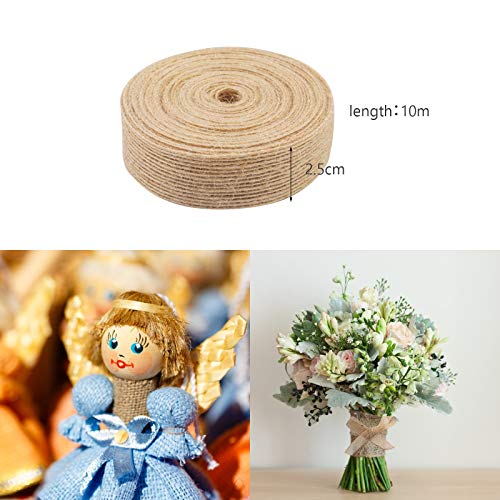 TAZEMAT 2 Rollos Cinta de Arpillera de Yute Natural (10m × 2.5cm) para Decoración de Boda Fiesta Artesanía Embalaje Ramo de Flores Botella de Vino Envoltura de Caja Regalo Manualidades Navidad