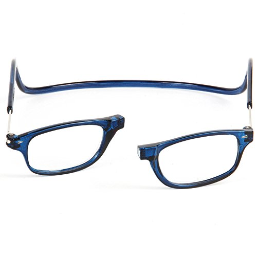 TBOC Pack: Gafas de Lectura Presbicia Vista Cansada – (Dos Unidades) Graduadas +1.50 Dioptrías Montura Azul Hombre Mujer Imantadas Plegables Lentes Aumento Leer Ver Cerca Cuello Imán