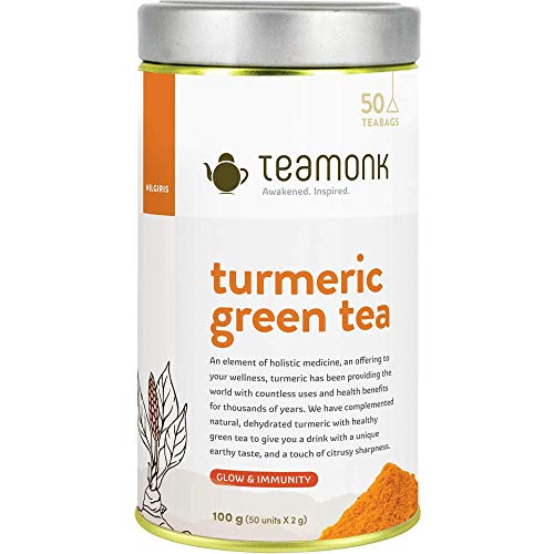 Teamonk Nilgiri té verde de cúrcuma - 50 bolsitas de té | hierbas antiguas | té para una piel radiante | té estimulante de la inmunidad | té de cúrcuma natural | sin aditivos