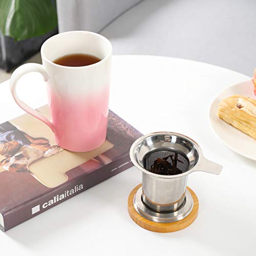 TEANAGOO Taza de té M066-P Bone China con difusor y tapa, 510 ml, rosa, taza de té de oficina con voltaje fuerte Filtro de preparación más recto para té suelto