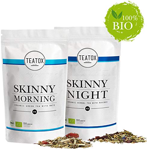TEATOX Skinny Teatox Programa, Morning & Night, té verde orgánico con mate & infusión orgánica de hierbas con rooibos (Ziplocks 14 Días)