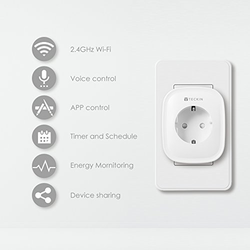 TECKIN Enchufe Inteligente, 16A 3680W Enchufe WiFi Con Monitor de Energía, Compatible con Alexa & Google Home, Enchufe con Control Remoto y Función de Temporizado, Enchufes Inteligentes 2 Packs