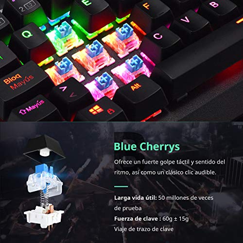 Teclado Mecánico Gaming de VicTsing, 104 Teclas y Switches Blue, con Cable y 6 Colores RGB Retroiluminado, Anti-Ghosting-Versión Español