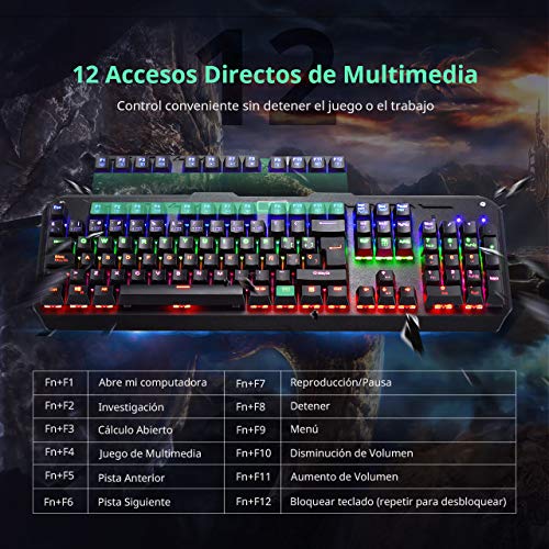 Teclado Mecánico Gaming de VicTsing, 104 Teclas y Switches Blue, con Cable y 6 Colores RGB Retroiluminado, Anti-Ghosting-Versión Español