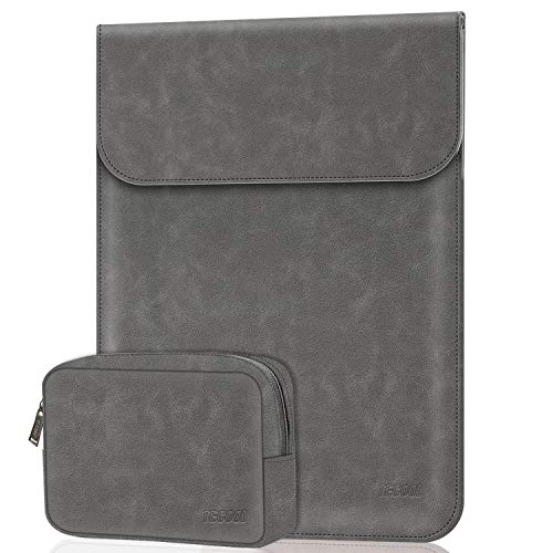 TECOOL 13-13.3 Pulgadas Funda Ordenador Portátil con Bolsa de Accesorios Cuero Bolsa para 2010-2017 Macbook Air 13, 2012-2015 Macbook Pro 13, Samsung Notebook 7 Spin, Matebook X Pro,Gris