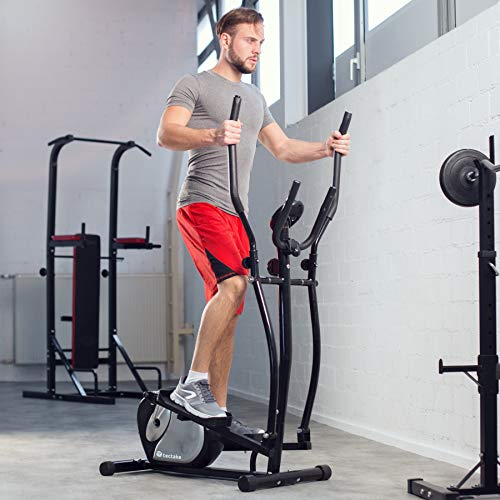 TecTake 401075 Bicicleta Elíptica de Aluminio, Consola Patalla LCD, Entrenamiento Físico, Carga Máxima 100 kg