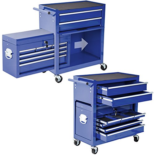 TecTake Carro de herramientas con ruedas | cajones amplios | Caja accesoria móvil | -disponible en diferentes colores- (Azul | No. 402804)