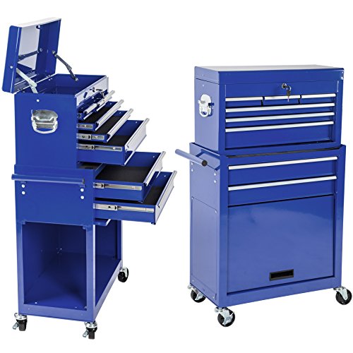 TecTake Carro de herramientas con ruedas | cajones amplios | Caja accesoria móvil | -disponible en diferentes colores- (Azul | No. 402804)
