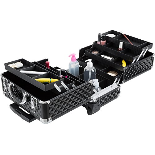 TecTake Maleta para cosméticos Maletín para Maquillaje joyería Trolley con Varias Divisiones con Ruedas (Negro)