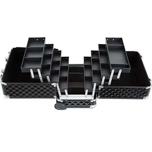 TecTake Maleta para cosméticos Maletín para Maquillaje joyería Trolley con Varias Divisiones con Ruedas (Negro)