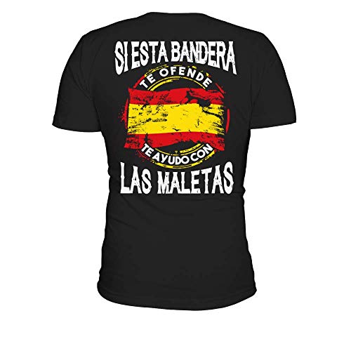 TEEZILY Camiseta Hombre Si Esta Bandera te ofende te ayudo con Las Maletas - Negro - XXL