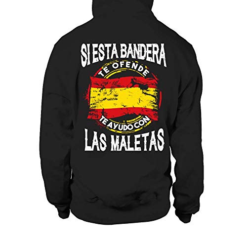 TEEZILY Sudadera con Capucha Unisex Si Esta Bandera te ofende te ayudo con Las Maletas - Negro - S