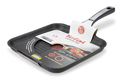 Tefal Expertise Grill de aluminio de 26 x 26 cm, antiadherente con extra de titanio, aptas para todo tipo de cocinas incluido inducción