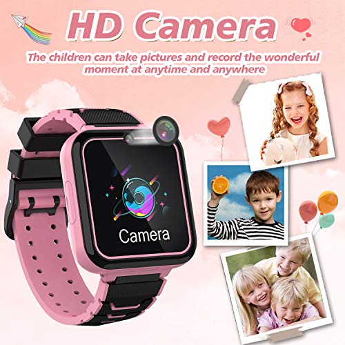 Teléfono Smartwatch para Niños Niñas - Pantalla Táctil de 1.57 ' Con llamada Telefónica SOS Juegos Reproductor de Música Cámara Despertador como Regalo de Cumpleaños para Alumno (ROSADO)