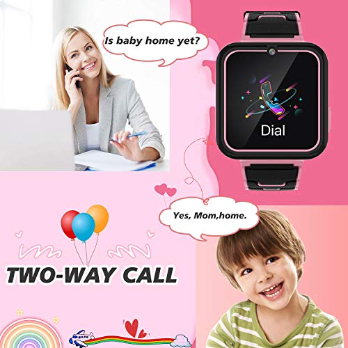 Teléfono Smartwatch para Niños Niñas - Pantalla Táctil de 1.57 ' Con llamada Telefónica SOS Juegos Reproductor de Música Cámara Despertador como Regalo de Cumpleaños para Alumno (ROSADO)