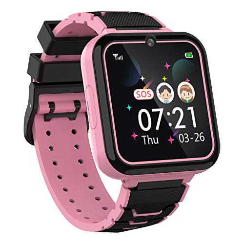 Teléfono Smartwatch para Niños Niñas - Pantalla Táctil de 1.57 ' Con llamada Telefónica SOS Juegos Reproductor de Música Cámara Despertador como Regalo de Cumpleaños para Alumno (ROSADO)