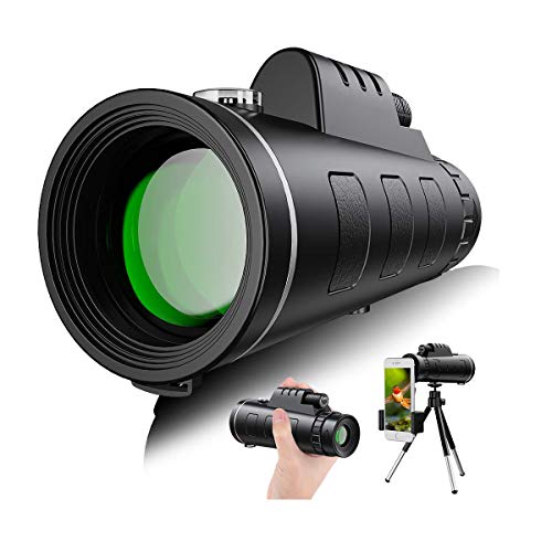Telescopio Monocular,40x60 HD Impermeable y Antivaho Monoculares de Largo Alcance para Movil con trípode y Adaptador para Smartphone,Ideal para Observación de Aves Caza Conciertos Viaje