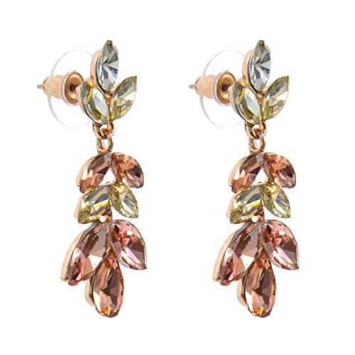 TEMPUS FUGIT. Pendientes para mujer largos Antialérgicos Floral, Fiesta, Moda, Chapados en Oro con cristales de colores brillantes