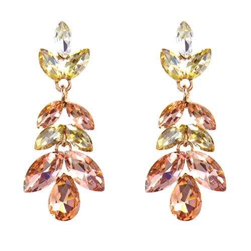 TEMPUS FUGIT. Pendientes para mujer largos Antialérgicos Floral, Fiesta, Moda, Chapados en Oro con cristales de colores brillantes