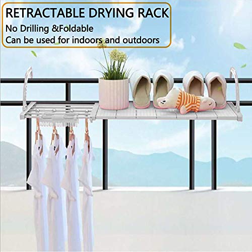 Tendedero multifunción para zapatos, ventana balcón plegable con clips, barra de secado de toallas, estante de secado de ropa (blanco), Blanco, 75-120cm