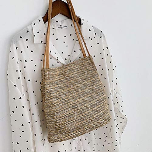 TENDYCOCO bolso bandolera de paja bolso de hombro mujer bolso de mano grande de verano de playa bolso (beige oscuro)