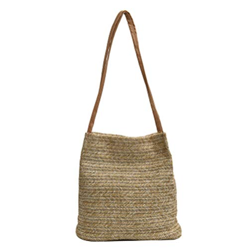 TENDYCOCO bolso bandolera de paja bolso de hombro mujer bolso de mano grande de verano de playa bolso (beige oscuro)