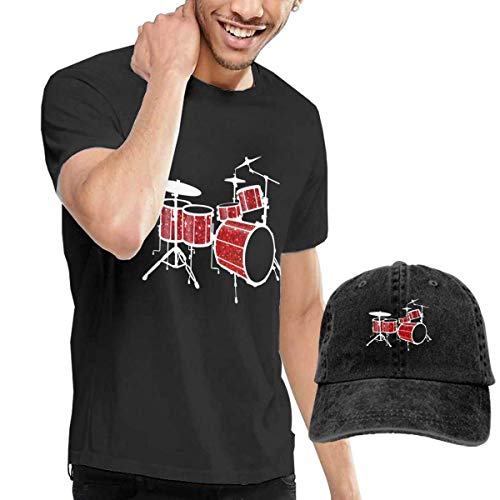 Tengyuntong sunminey Homme T- T-Shirt Polos et Chemises Drum Set Red T-Shirt Short Sleeve Denim Hat Male